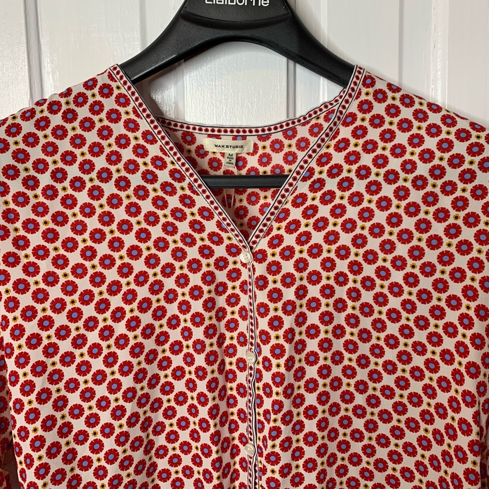 Max Studio Floral Front Tie Button Down Cardigan Blouse - Picture 4 of 12